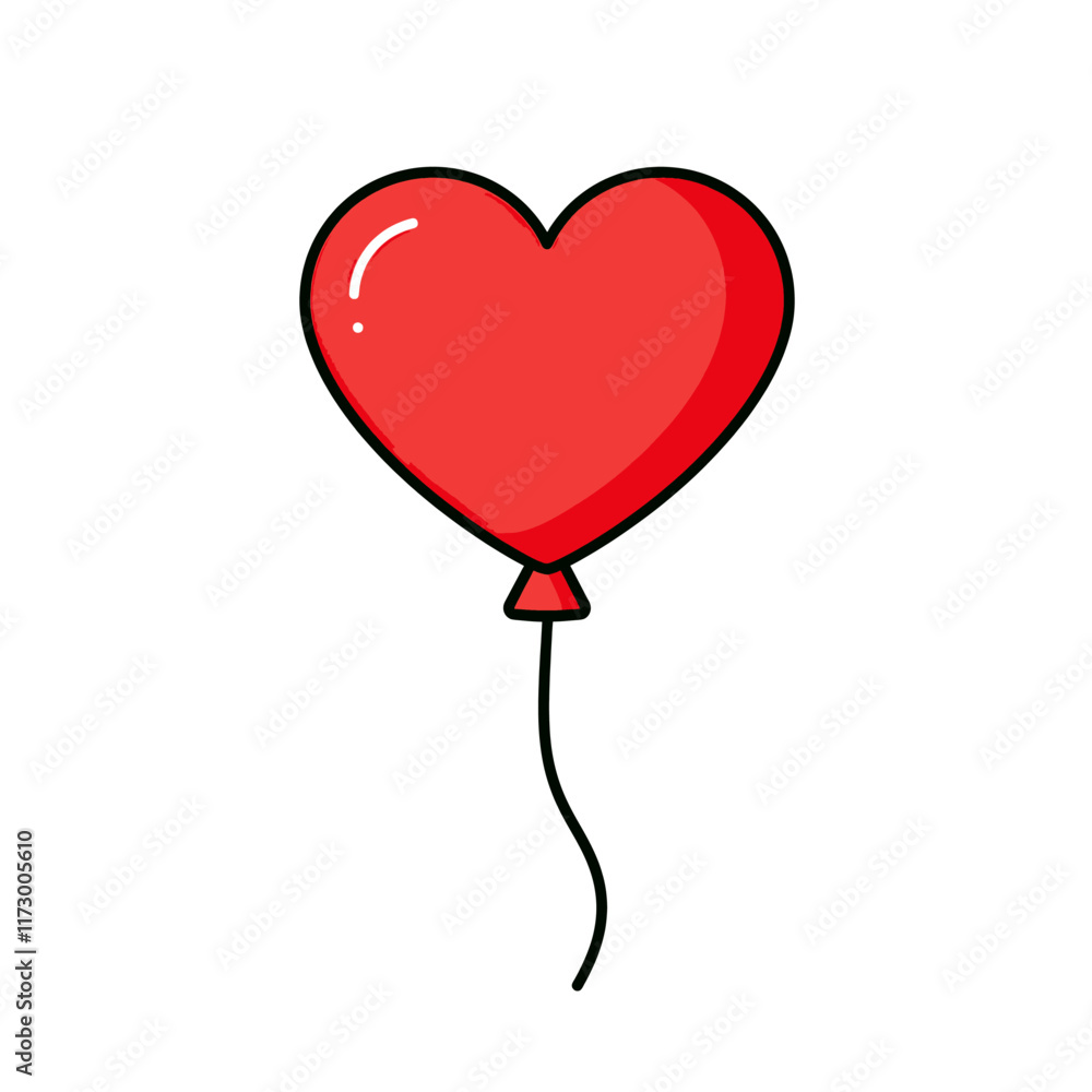 A Cartoon Red Heart Shaped Balloon With a String Attached. A Cartoon Red Heart Shaped Balloon With a String Attached.