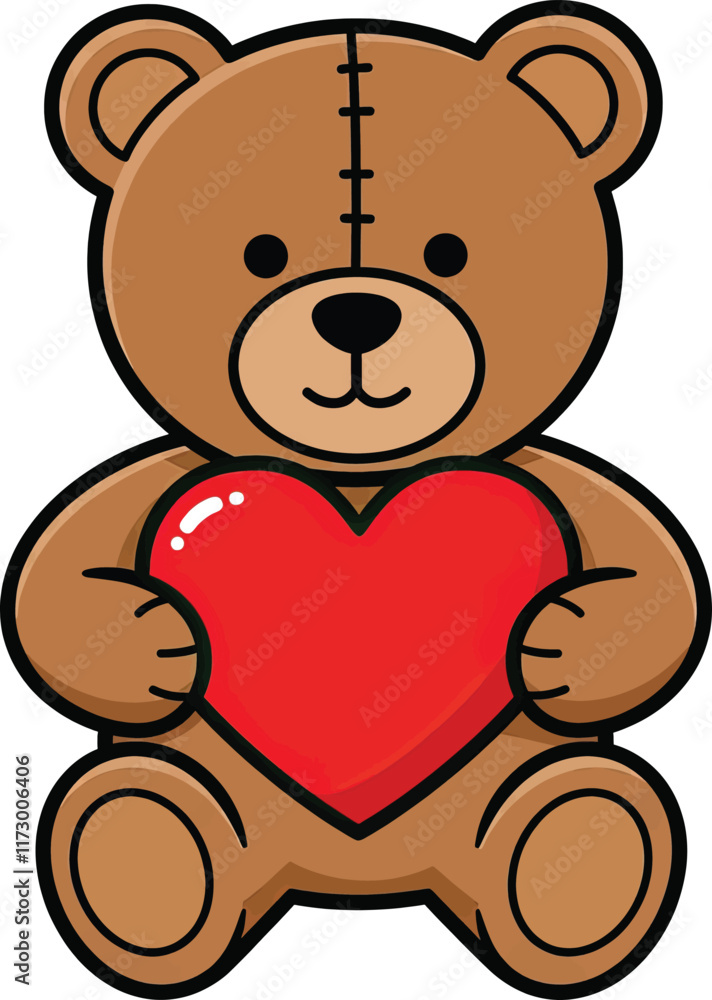 Fototapeta premium Teddy Bear Holding a Heart With a Needled Nose.