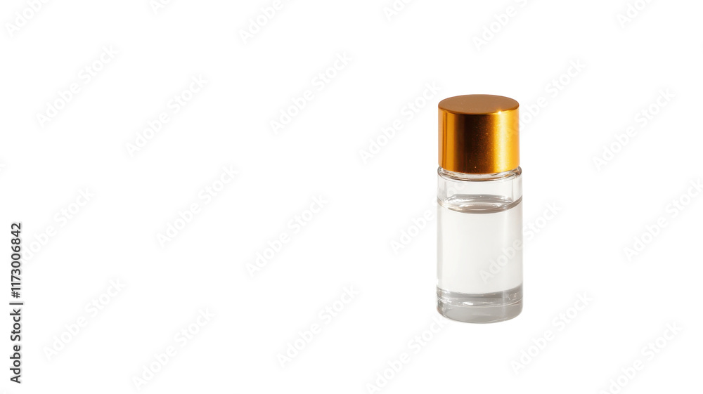 Elegant Tiny Vial of Perfume with Golden Cap Perfect for Fragrance Marketing and Product Displays.
