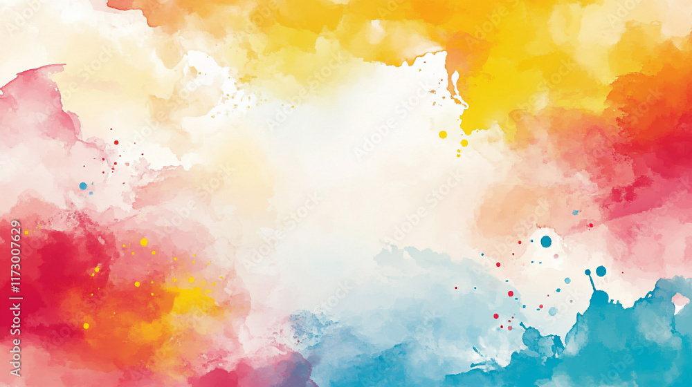 Obraz premium Abstract watercolor background with vibrant colors and splatters.