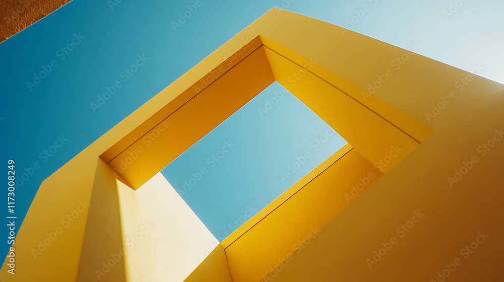 Abstract yellow architectural square frame against a bright blue sky. Abstract yellow architectural square frame against a bright blue sky.