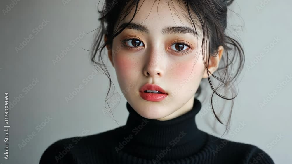 close up portrait Japanese girl look confident with gentle smile wearing black turtle neck shirt close up portrait Japanese girl look confident with gentle smile wearing black turtle neck shirt