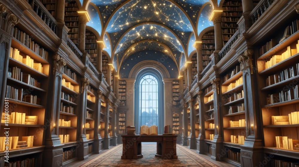 Obraz premium a grand magical library with towering book