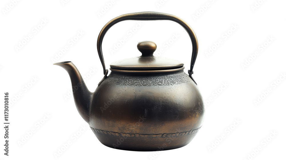 A Traditional Tea Kettle with a Spout and Handle, Perfect for Brewing Authentic Tea Experiences and Adding Charm to Any Kitchen Décor. A Traditional Tea Kettle with a Spout and Handle, Perfect for Brewing Authentic Tea Experiences and Adding Charm to Any Kitchen Décor.