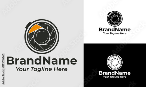 Sleek Camera Lens Logo with Geometric Shutter Design for Photography Studios and Media Agencies