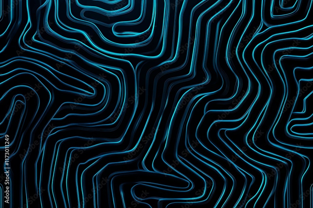 Naklejka premium Abstract close-up of a glowing blue digital circuit board, showcasing intricate connections and technological design on a black background. 