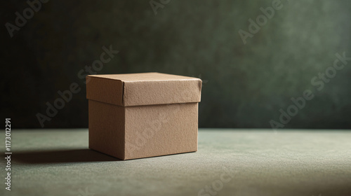 Still life photography of a front-facing eco-friendly box, showcasing sustainable packaging with natural textures and environmentally conscious design, perfect for showcasing eco-friendly products.

 photo