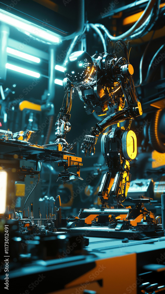 A robotic companion assists a player in a high-tech repair workshop, surrounded by advanced tools and glowing components. The futuristic setting blends technology, precision A robotic companion assists a player in a high-tech repair workshop, surrounded by advanced tools and glowing components. The futuristic setting blends technology, precision