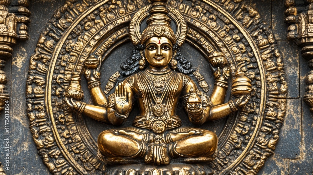 A detailed sculpture of a deity with multiple arms, symbolizing abundance and prosperity. A detailed sculpture of a deity with multiple arms, symbolizing abundance and prosperity.