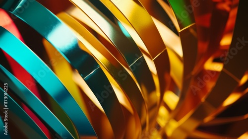 Wallpaper Mural Abstract close-up of colorful metallic ribbons intertwining, creating a vibrant visual texture. Torontodigital.ca