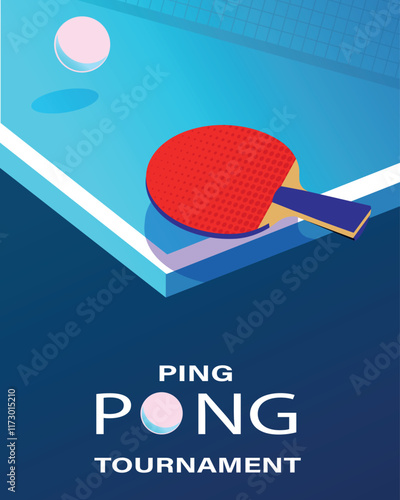 Ping pong paddle on a blue table.
Poster mockup table tennis tournament