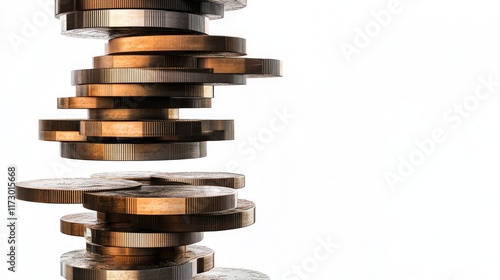 A stacked bar chart made of coins, financial data visualization, realistic digital art, isolated on white background photo