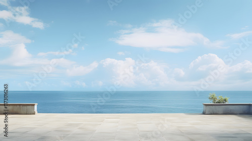 digital vintage style blue sky and ocean graphics poster background photo