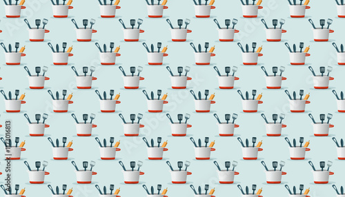 Seamless pattern with kitchen tool holder. Vector illustration in flat style.