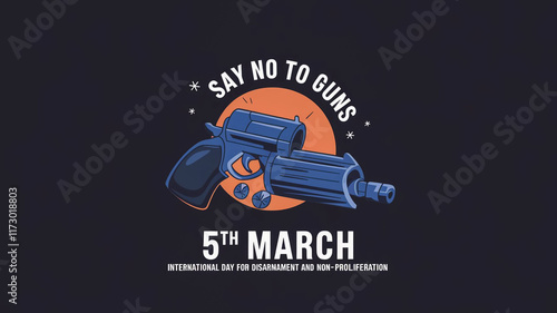 International day for disarmament and non-proliferation awareness banner. 5th March concept Say no to guns concept with broken hand gun, preventing and ending armed conflicts.
 photo