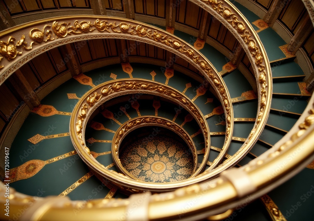 Fototapeta premium Intricate spiral staircase with ornate details in a historical building interior