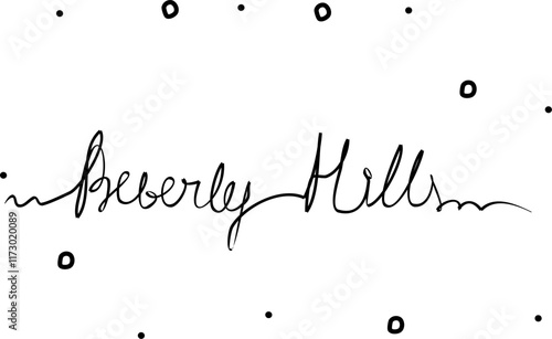 Beverly Hills. City in the USA. One line drawing doodle hand drawn. Vector object illustration, minimalism hand drawn sketch design modern new