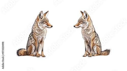 Two Coyotes Face Off: Detailed Wildlife Illustration AI Generated photo