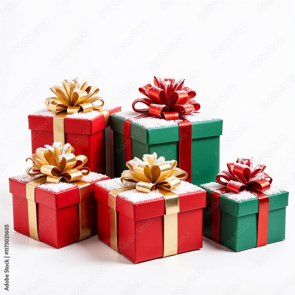 Fototapeta premium Festive gift boxes with bows against white background