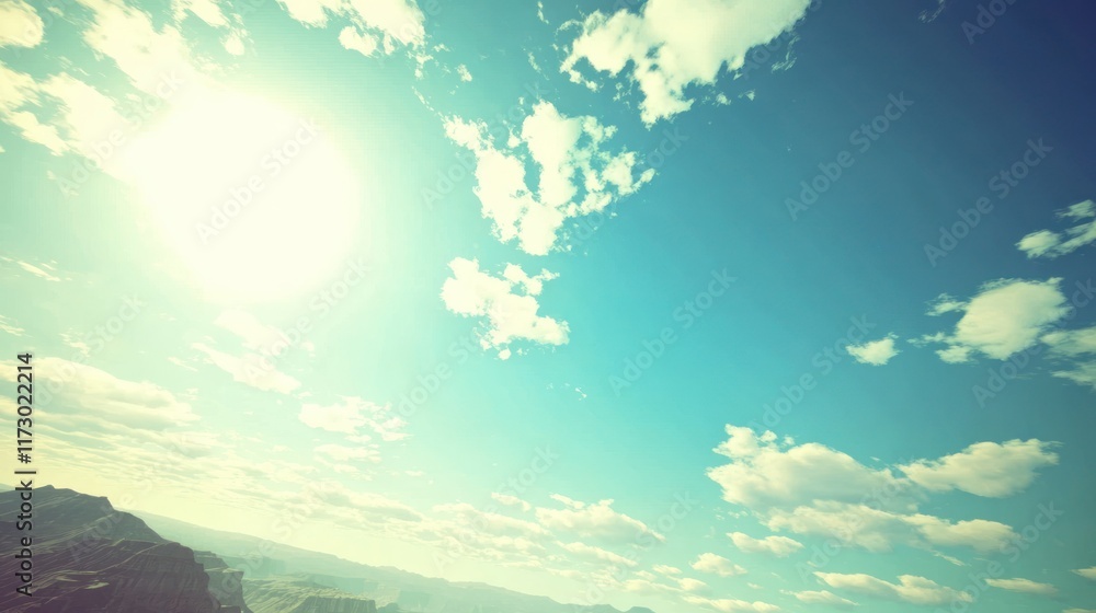Fototapeta premium Stunning Aerial View of a Mountainous Landscape Under a Bright, Sunny Sky