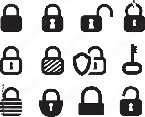 Vector black padlock icon on white background