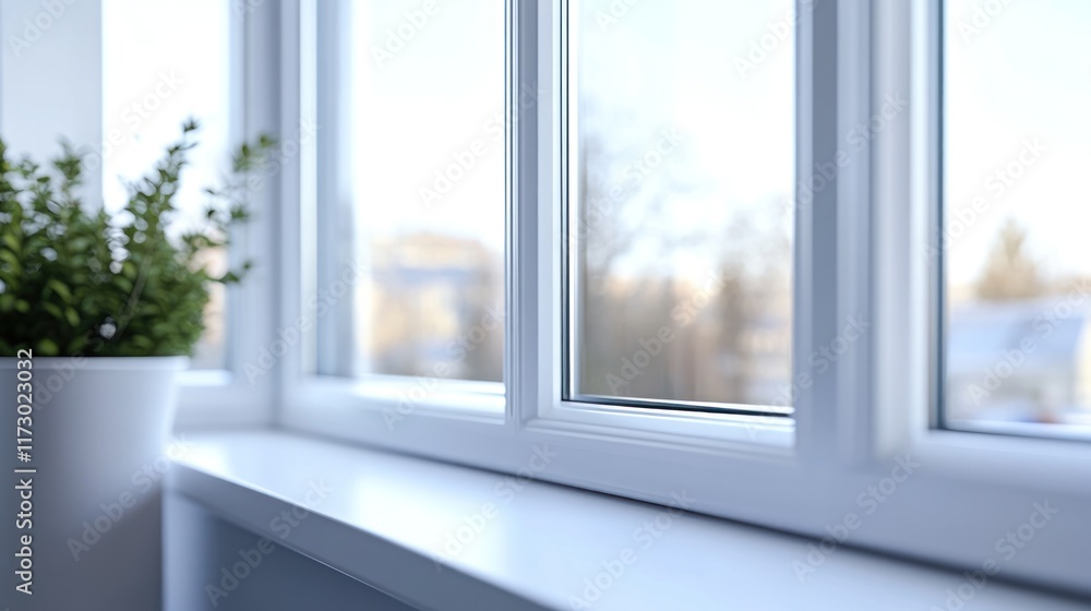 A close-up of a windowsill with a potted plant, showcasing the window's clean lines and modern design. A close-up of a windowsill with a potted plant, showcasing the window's clean lines and modern design.