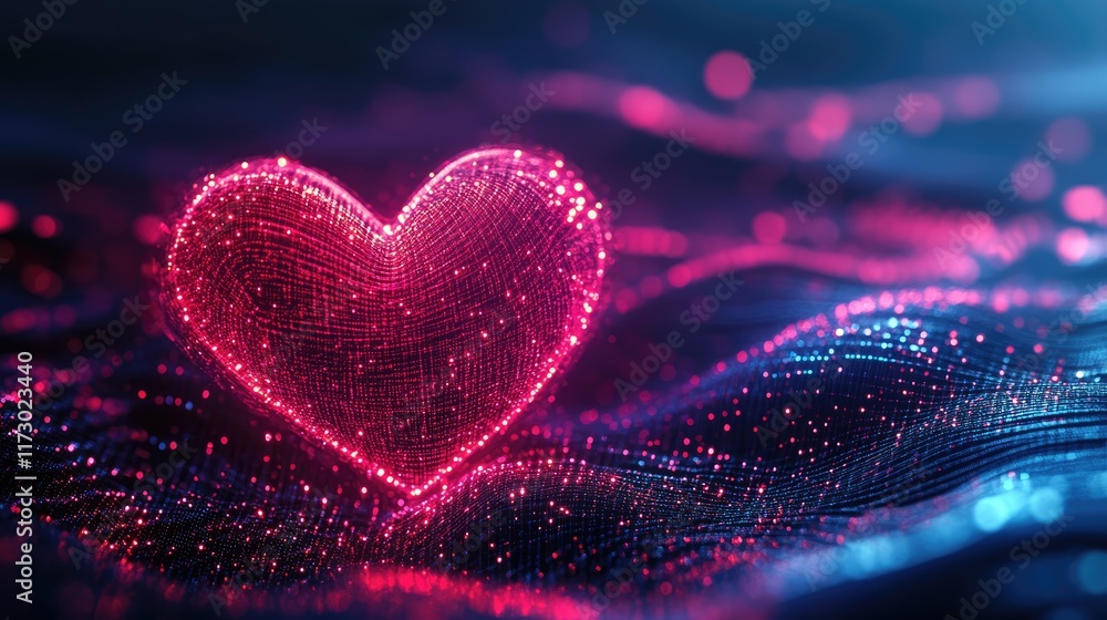 Obraz premium heart shape glowing 3d abstract tech background