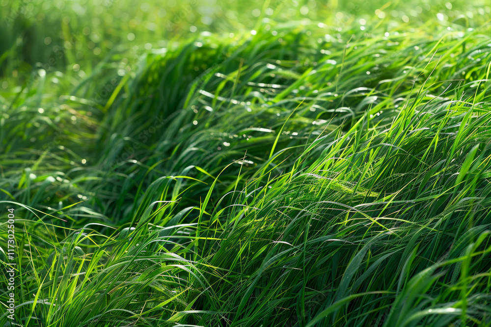 Fototapeta premium A field of grass is very tall and green