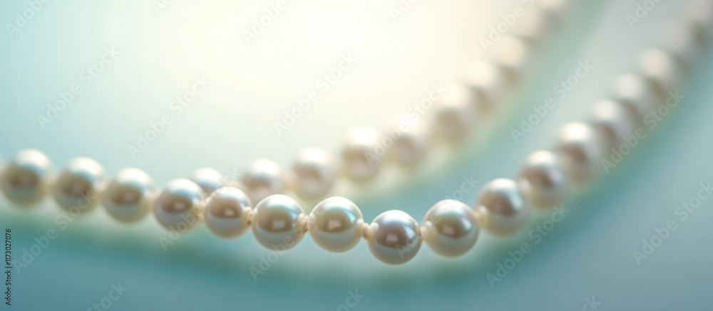 Close-up of a pearl necklace on a blue background. Close-up of a pearl necklace on a blue background.