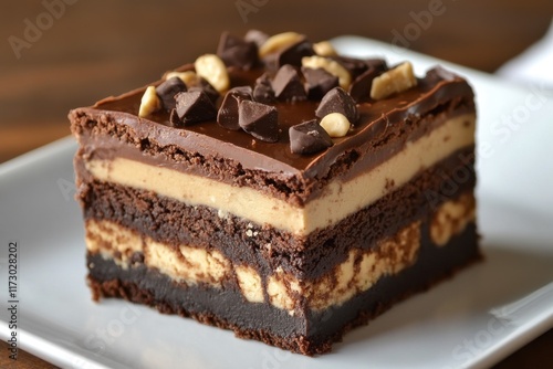 Delicious Chocolate Peanut Butter Brownie Dessert photo