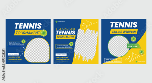 Tennis Sports social media blue and Yellow layout Template 