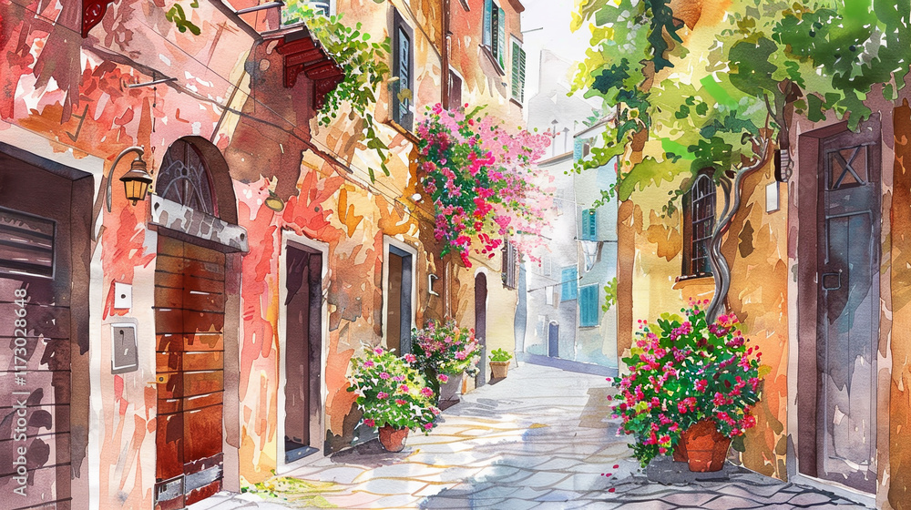 A street scene with a house on the left and a house on the right A street scene with a house on the left and a house on the right