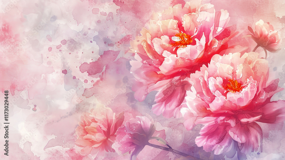 A watercolor painting of pink flowers with a pink background A watercolor painting of pink flowers with a pink background