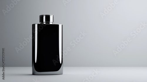 Elegant Metal Bottle with Reflective Surface and Minimalist Background Design