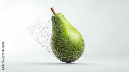 3D Render of a Green Pear: Geometric Wireframe Design AI Generated photo