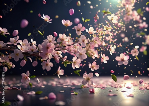 4K Cherry Blossom Petals Falling in Low Light, Particle Animation, PNG Background, 60fps photo