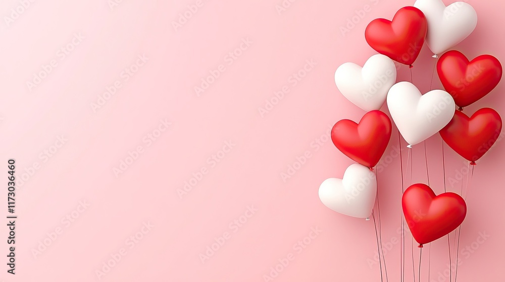 custom made wallpaper toronto digitalValentine's Day vector illustration featuring heart-shaped balloons on a pink background, flat design with white and red color theme, perfect for clipart and festive decorations.