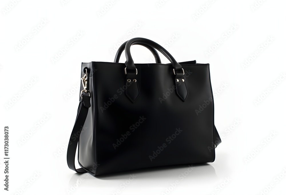 Leather black women business bag in white isolated background side view
Leather black women business bag in white isolated background side view