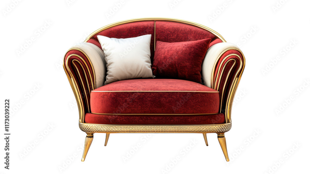 Opulent Red and Gold Luxury Armchair Isolated on Transparent Background Perfect for Interior Design and Home Decor Projects. Opulent Red and Gold Luxury Armchair Isolated on Transparent Background Perfect for Interior Design and Home Decor Projects.