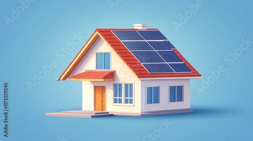 Wallpaper Mural House with solar panels on the roof. Sustainable and clean energy at home. Torontodigital.ca