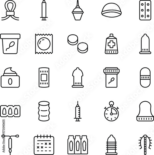 Contraceptive Methods outline vector icons pack
