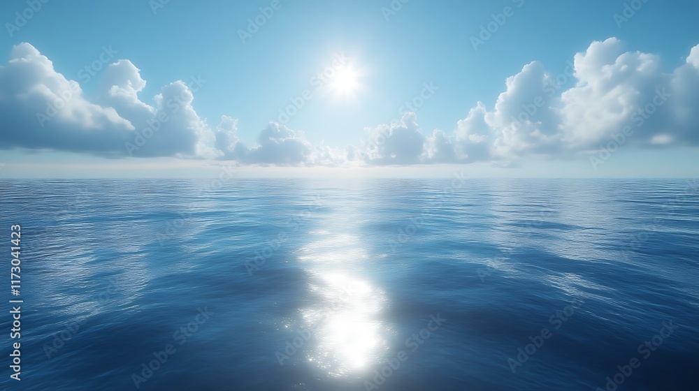 Calm ocean scene with sun reflecting on water. Calm ocean scene with sun reflecting on water.