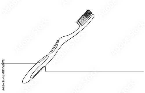 Continuous one line drawing of toothbrush and toothpaste, one line art toothbrush and toothpaste vector illustration. line art, one continuous line, Continuous line drawing toothbrush with toothpaste