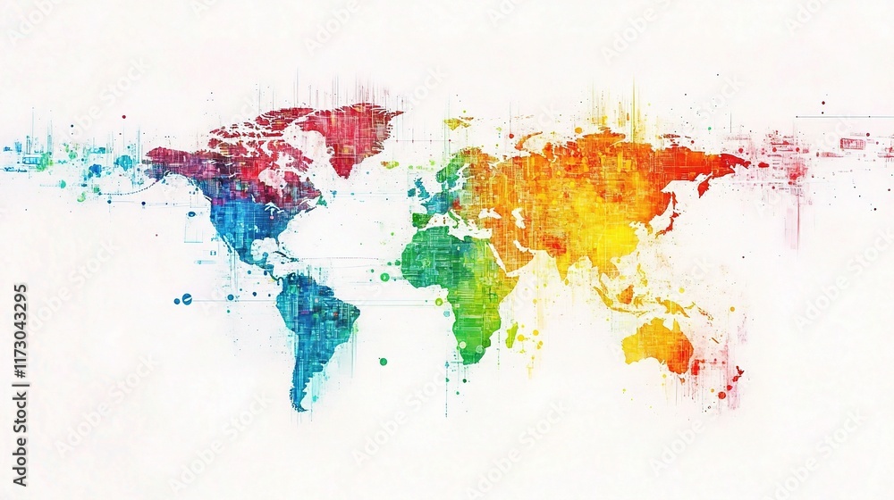 Fototapeta premium Abstract Global Map with Colorful Tech Elements for Navigation