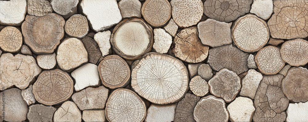 Rustic Wooden Wall Texture Natural Brown and Beige Wood Slice Background