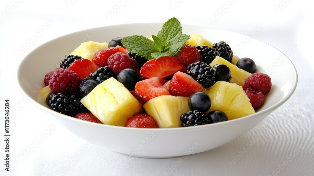 Delicious and Refreshing Fruit Salad in a White Bowl Delicious and Refreshing Fruit Salad in a White Bowl