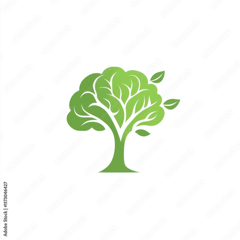 Green stylized tree logo design with leaves Green stylized tree logo design with leaves