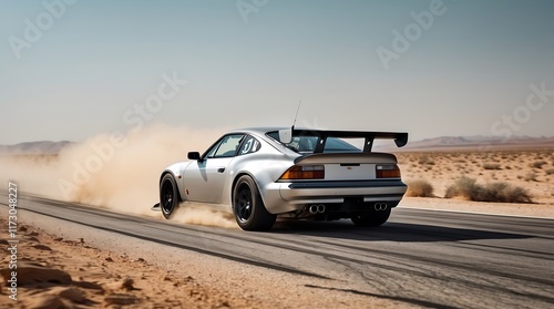 Silver Sports Car Drifting on Desert Road