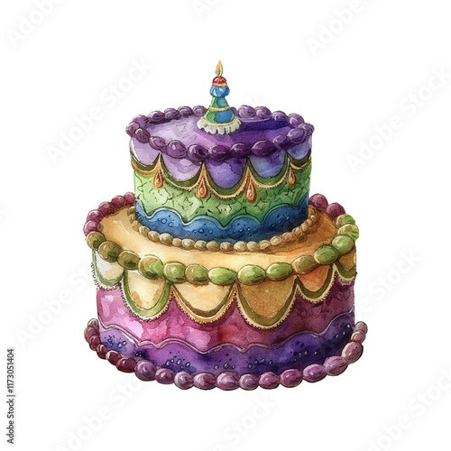 mardi gras cake vector illustration in watercolor style