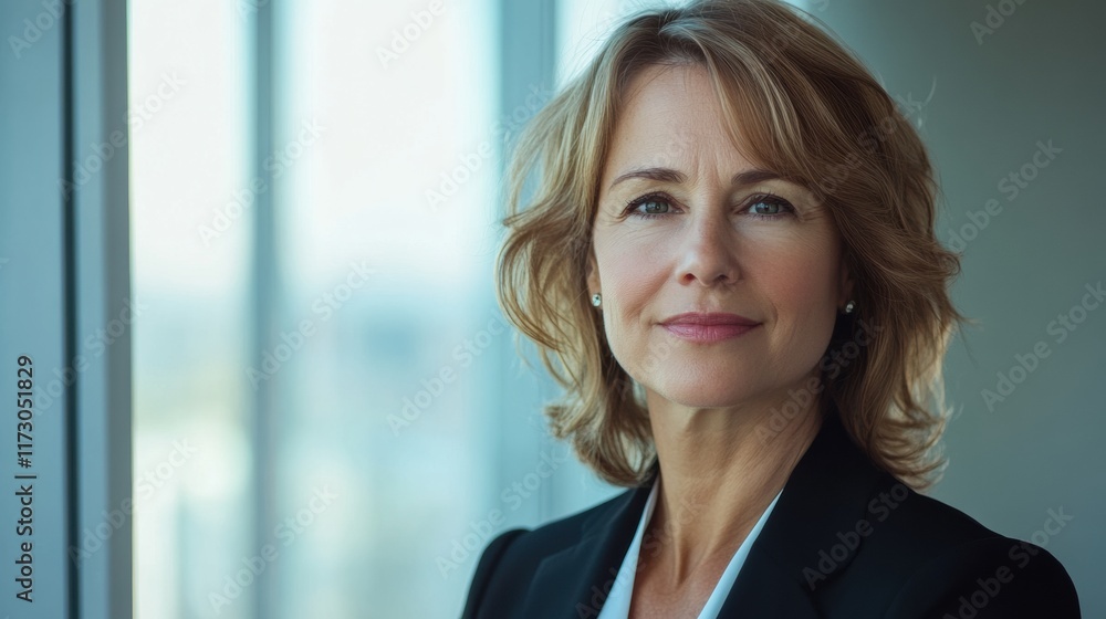 A professional woman with a focused look, standing near a window with soft natural lighting streaming in, reflecting determination A professional woman with a focused look, standing near a window with soft natural lighting streaming in, reflecting determination